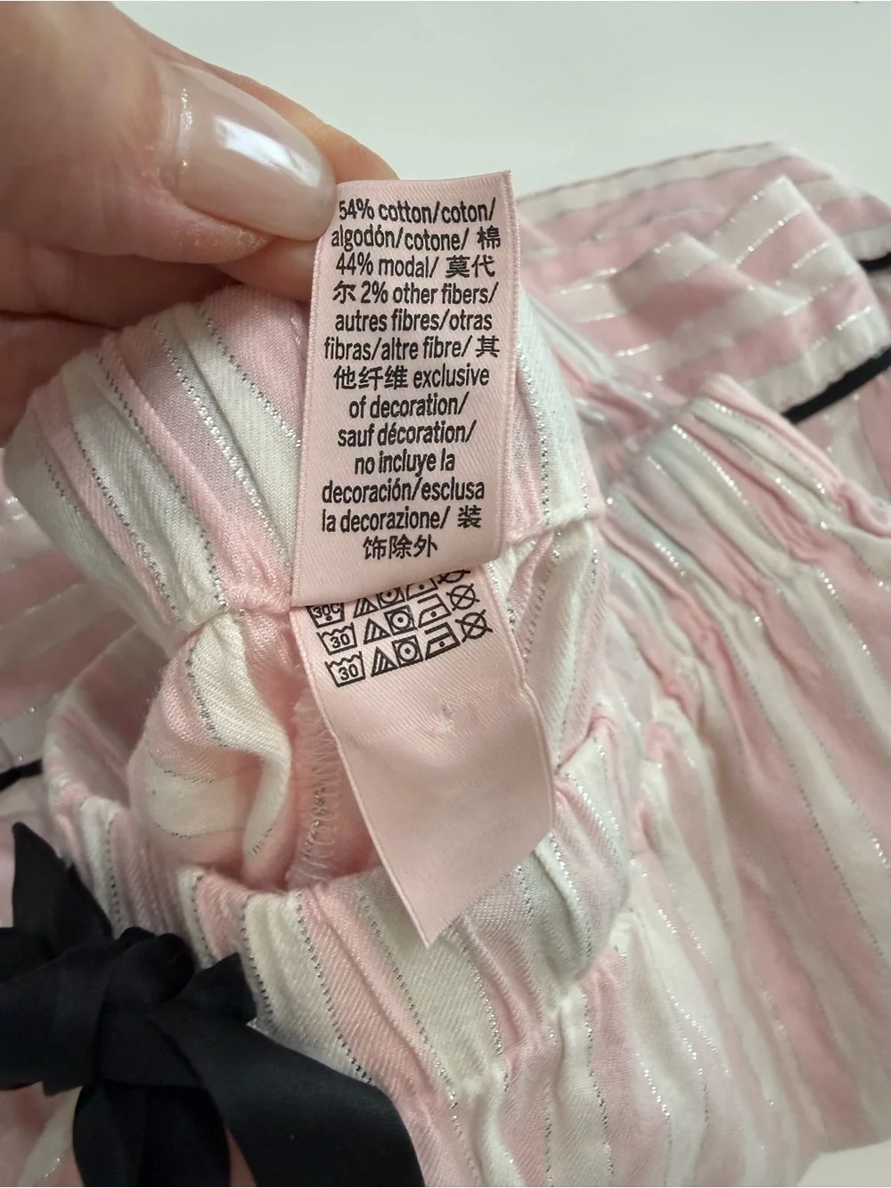 Victoria's Secret Pink Striped Pajama Set with Black Trim Size Medium